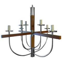Mid-Century Modern Teak And Chrome Chandelier 6