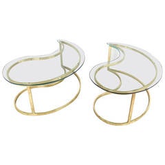 Pair Mid-Century Modern Brass And Glass End Tables