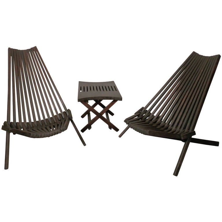 Mid-Century Danish Teak Folding Chairs and Side Table at ...