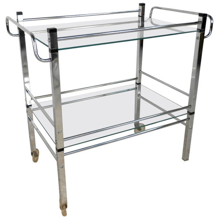 Mid Century Modern Chrome and Glass Serving Cart For Sale at 1stDibs