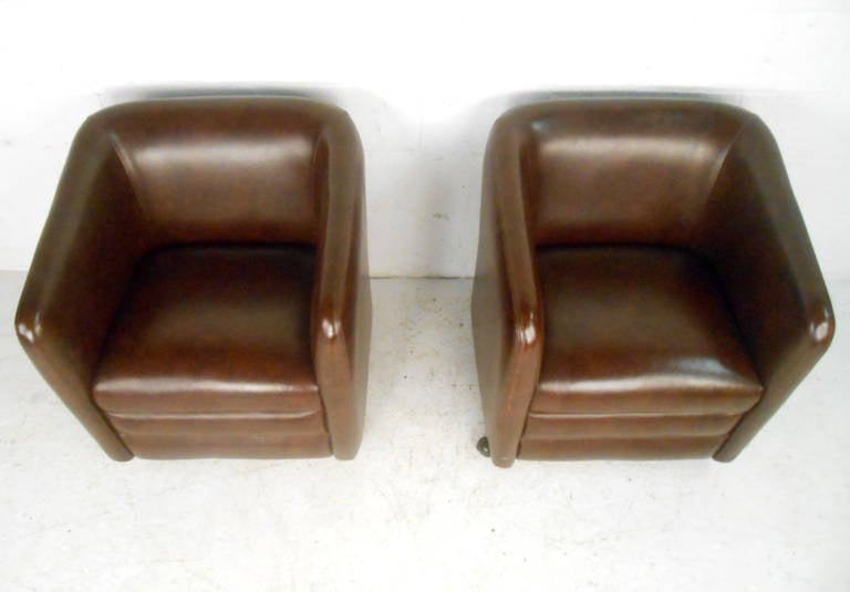 American Pair of Mid-Century Vinyl Club Chairs by Shelby Williams