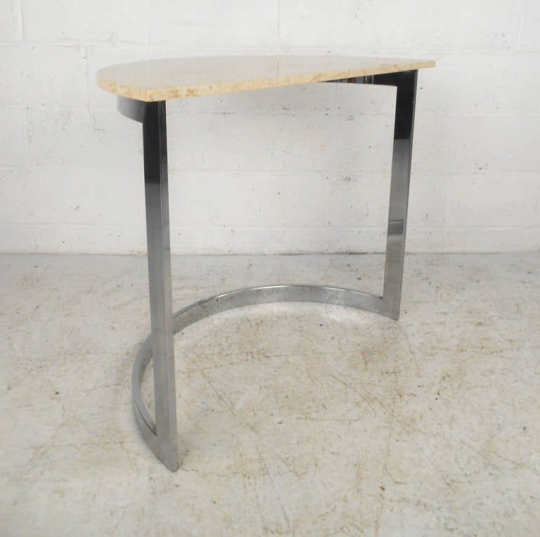 American Midcentury Milo Baughman Style Marble Side Table For Sale