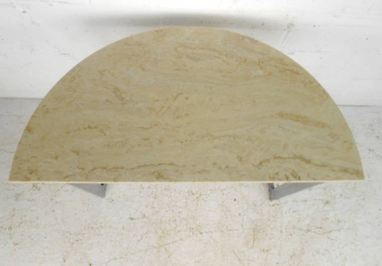 Midcentury Milo Baughman Style Marble Side Table In Good Condition For Sale In Brooklyn, NY