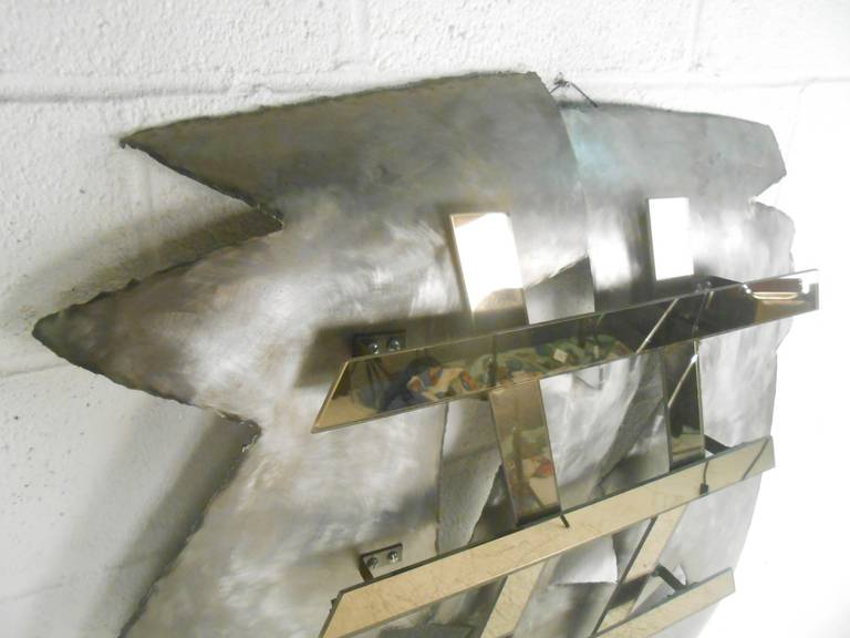 Late 20th Century Mirrored Modernist Metal Wall Sculpture by Deidre Selig For Sale