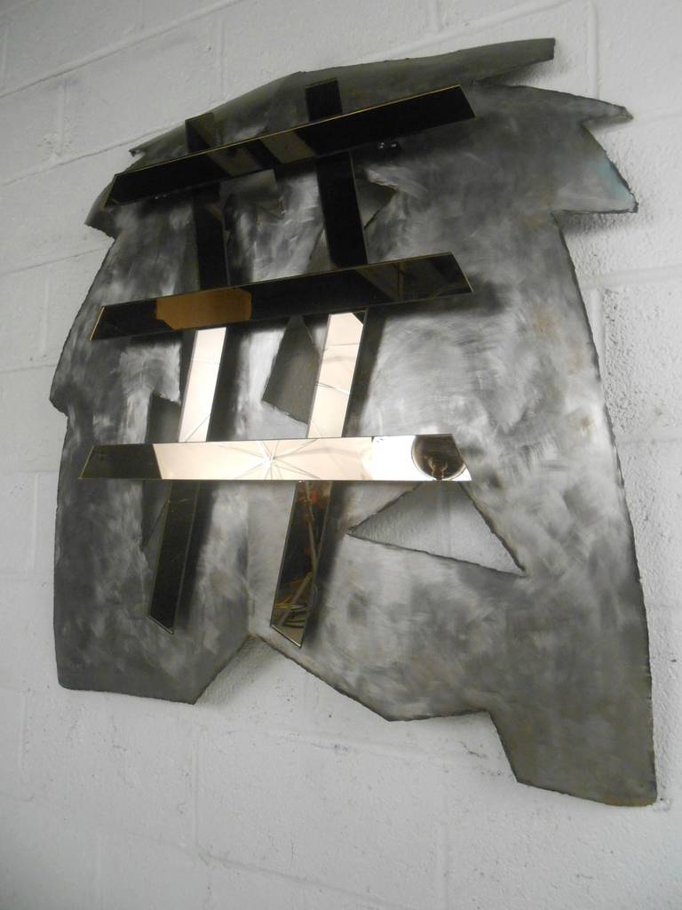 American Mirrored Modernist Metal Wall Sculpture by Deidre Selig For Sale
