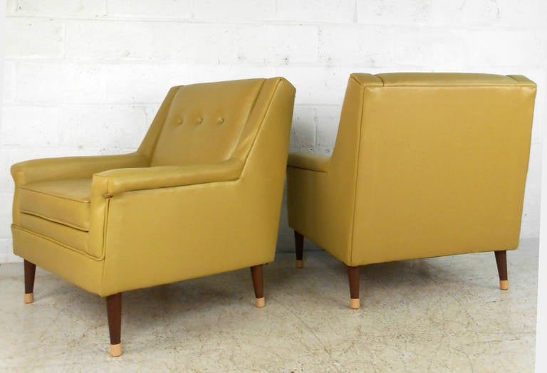 PVC Pair Mid-Century Modern Tufted Vinyl Lounge Chairs