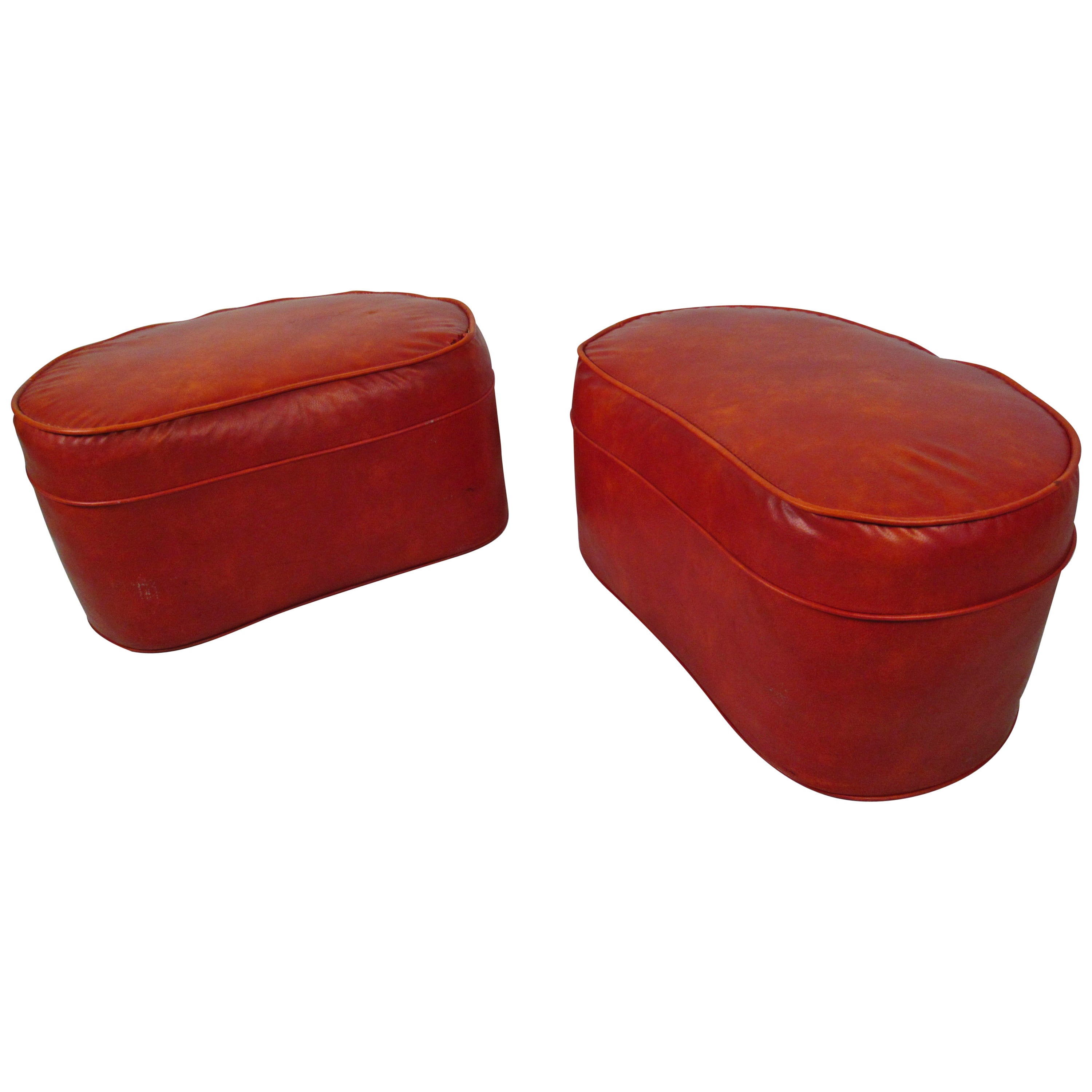 Pair of MidCentury Modern Red Vinyl Ottomans For Sale at 1stDibs