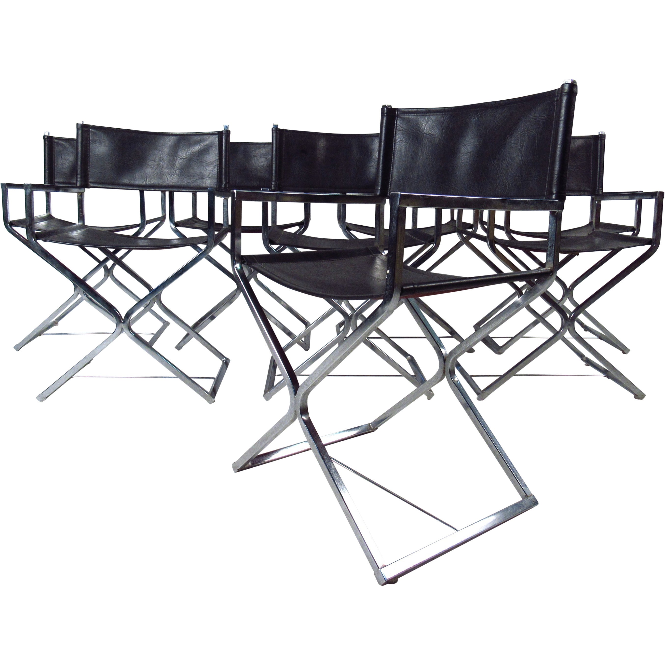 Mid Century Set of Chrome and Leather Director Style Chairs by Virtue