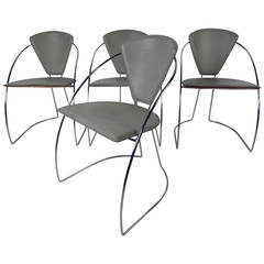 Set of Four Italian Chrome and Leather Chairs 12