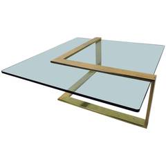 Brass L-Shape Coffee Table with Glass Top