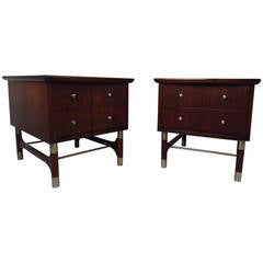 Vintage Pair of Mid Century Two-Drawer End Tables by Weiman Furniture