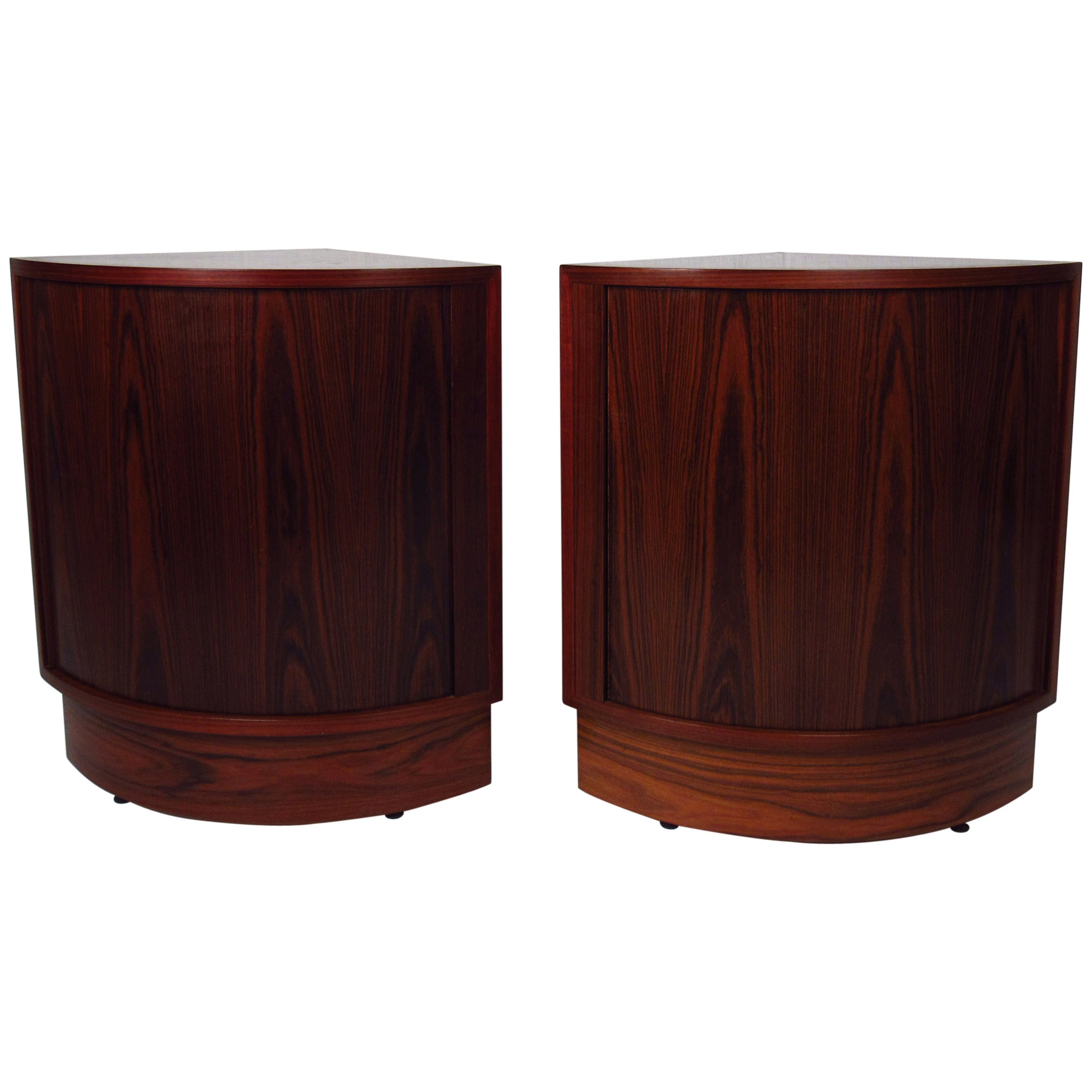 Pair of Mid-Century Tambour Rosewood Nightstands or Corner Cabinets