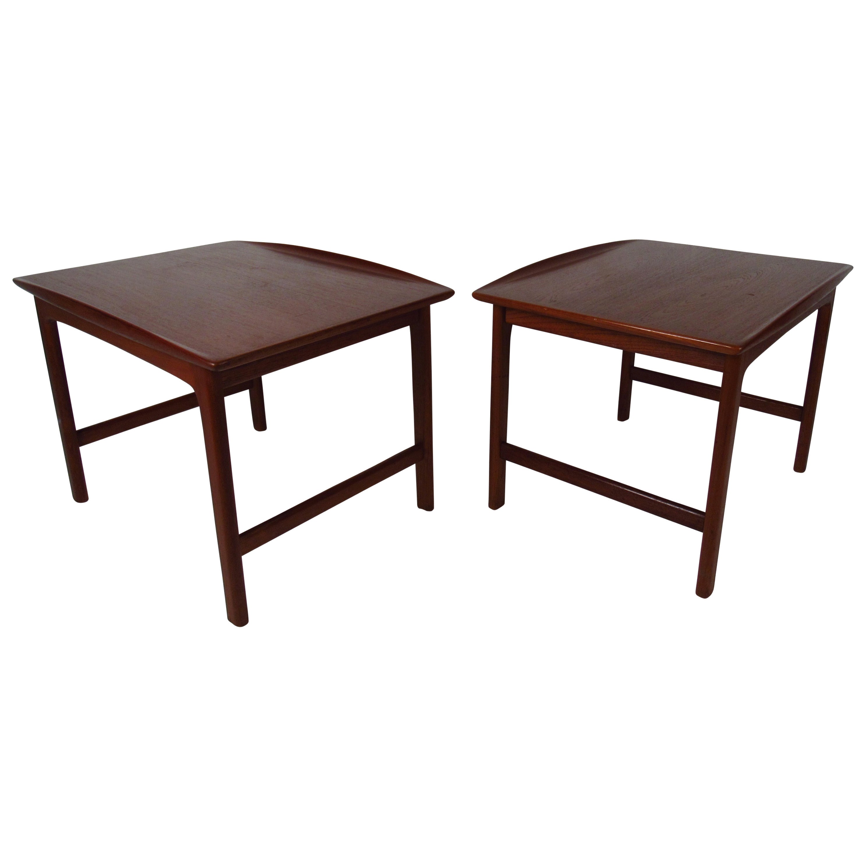 Pair of Midcentury Sculpted DUX Teak End Tables