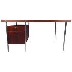 Vintage Chrome and Walnut Desk with Finished Back