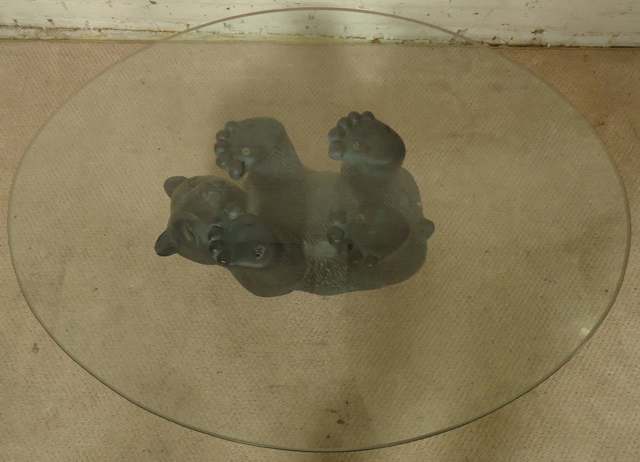 MidCentury Sculptural Bear Table With Glass Top For Sale at 1stDibs