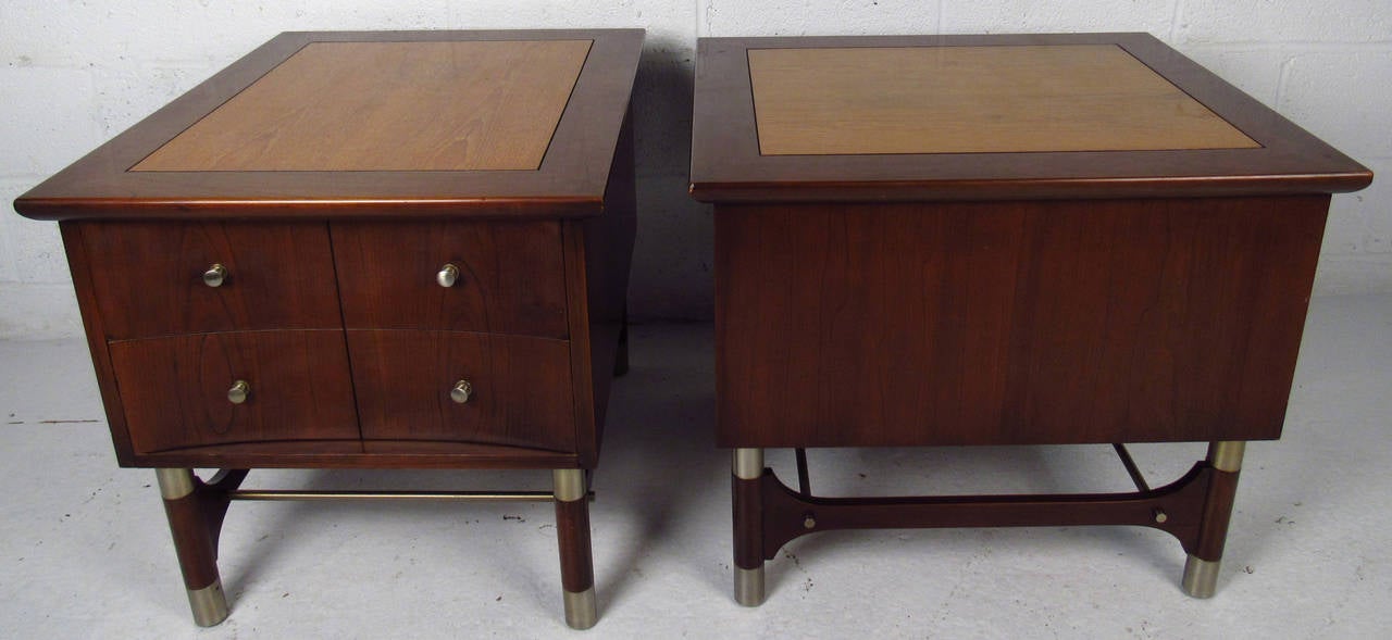 American Pair of Mid Century Two-Drawer End Tables by Weiman Furniture
