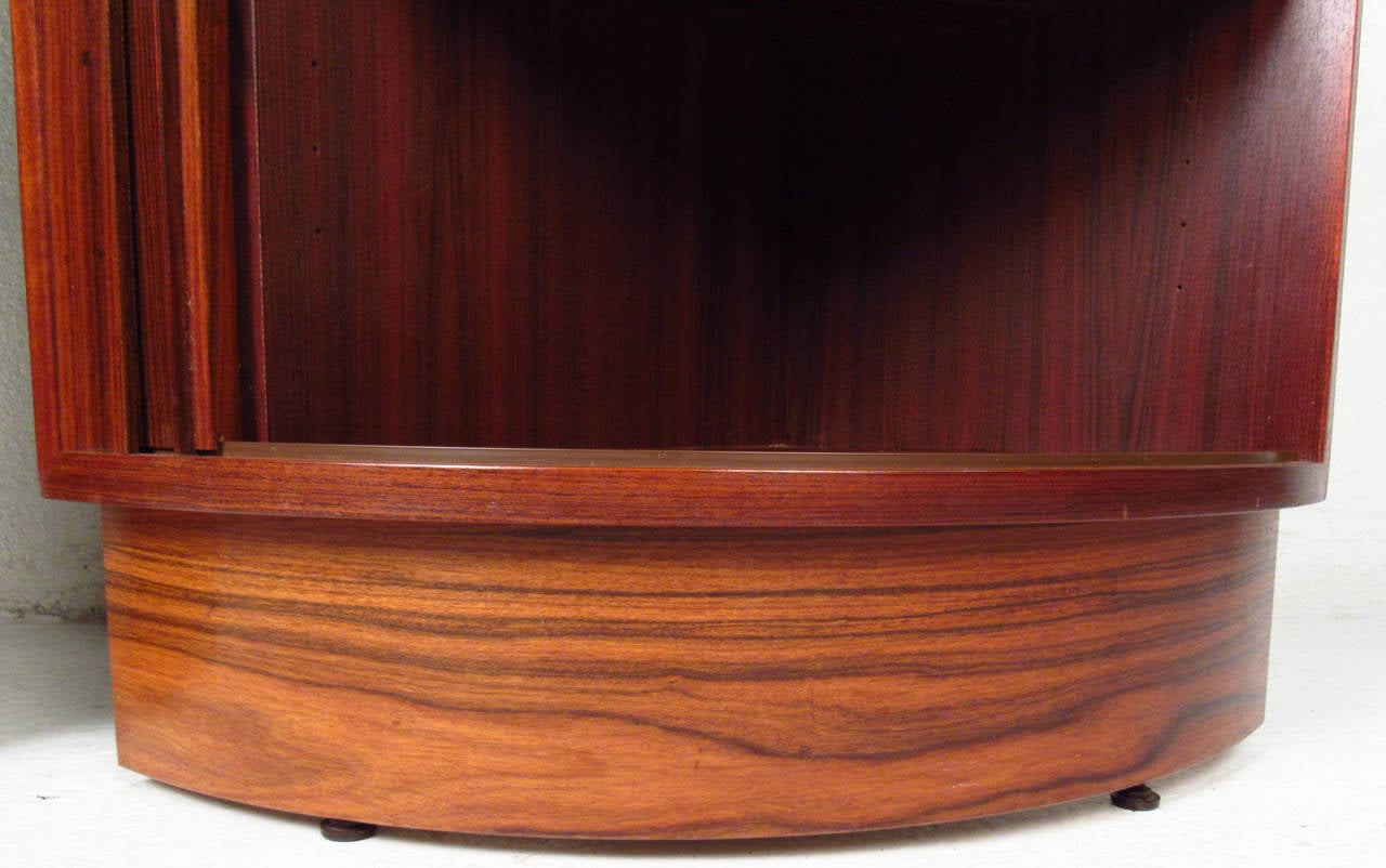 Mid-20th Century Pair of Mid-Century Tambour Rosewood Nightstands or Corner Cabinets