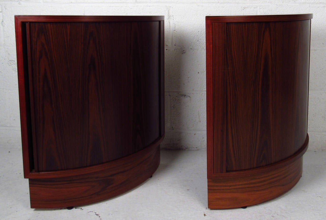Danish Pair of Mid-Century Tambour Rosewood Nightstands or Corner Cabinets