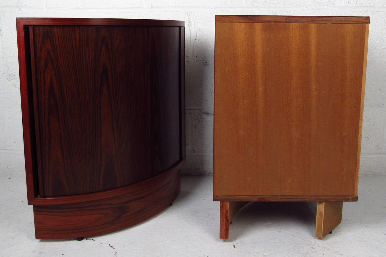 Pair of Mid-Century Tambour Rosewood Nightstands or Corner Cabinets 1