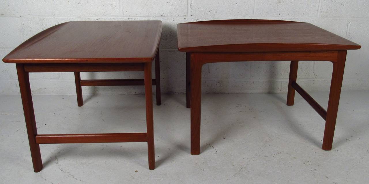 Swedish Pair of Midcentury Sculpted DUX Teak End Tables For Sale