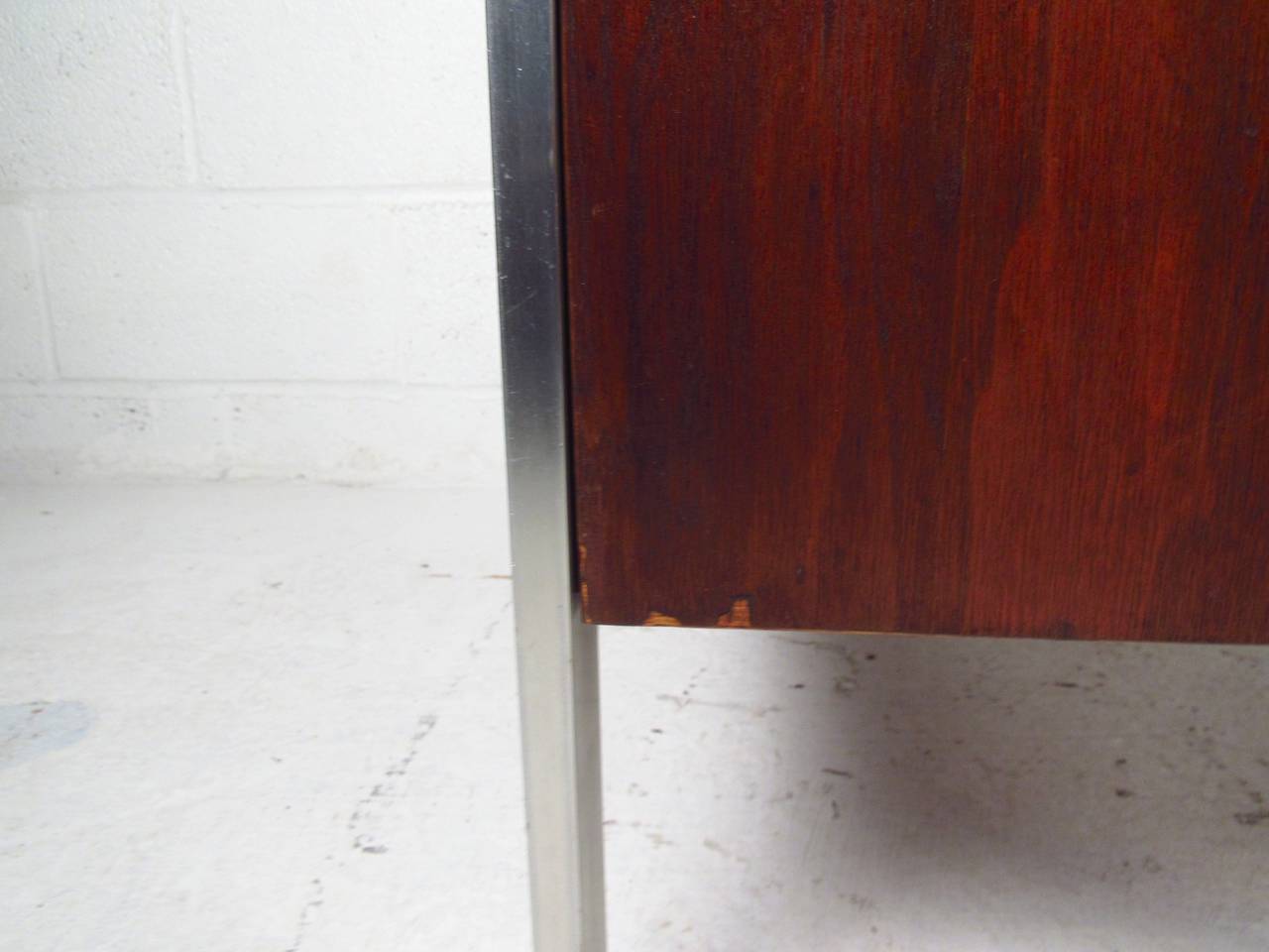 Mid-Century Modern Chrome and Walnut Desk with Finished Back