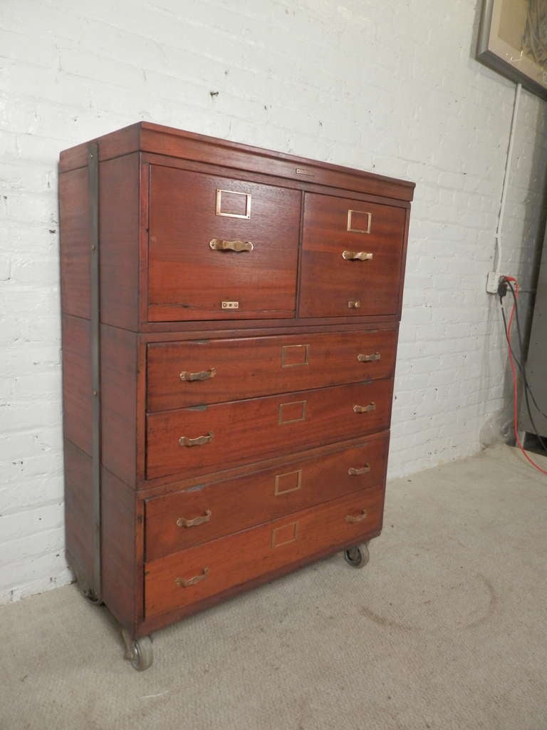 American Rare Stack Library File Cabinet On Casters