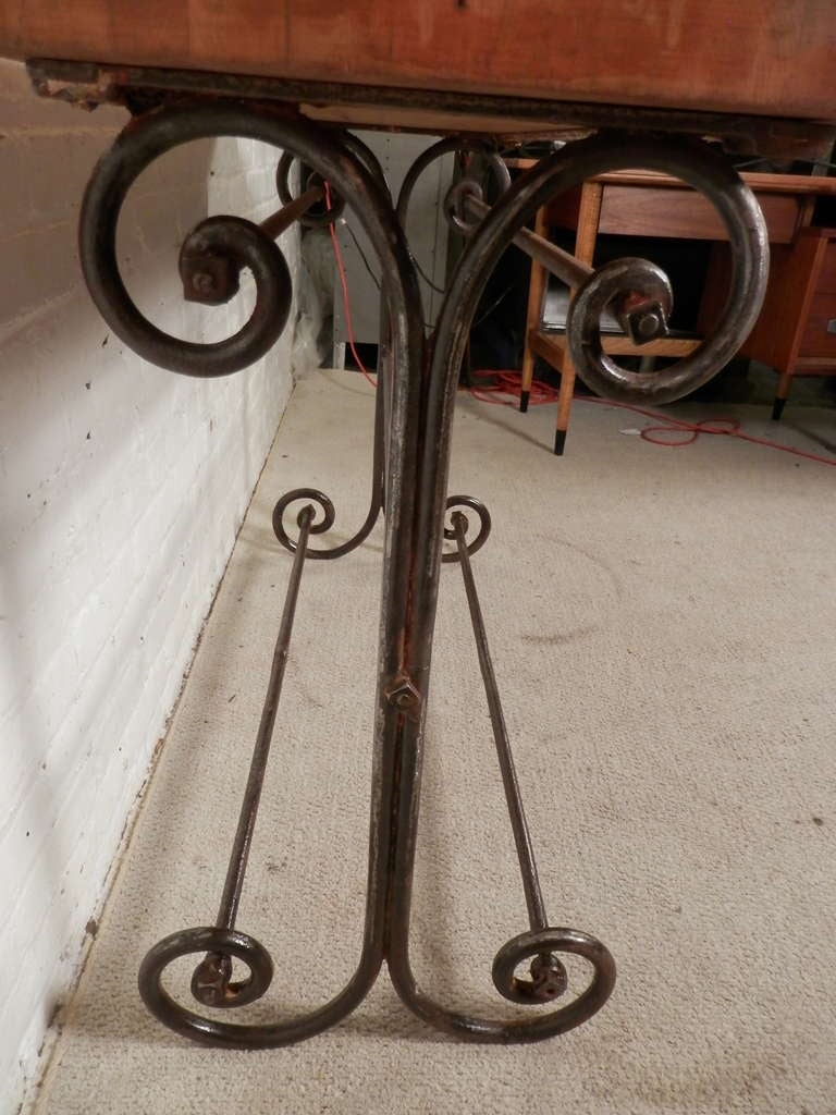 Industrial Style Console Table w/ Scrolled Iron Base 1
