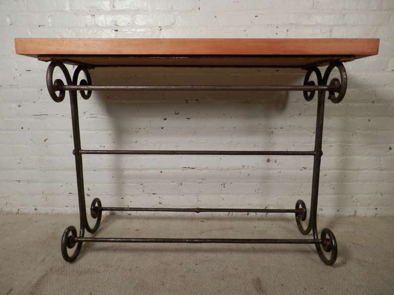 Industrial Style Console Table w/ Scrolled Iron Base 2