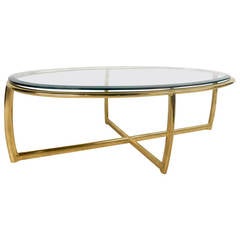 Mid Century Modern Brass Coffee Table with Glass Top