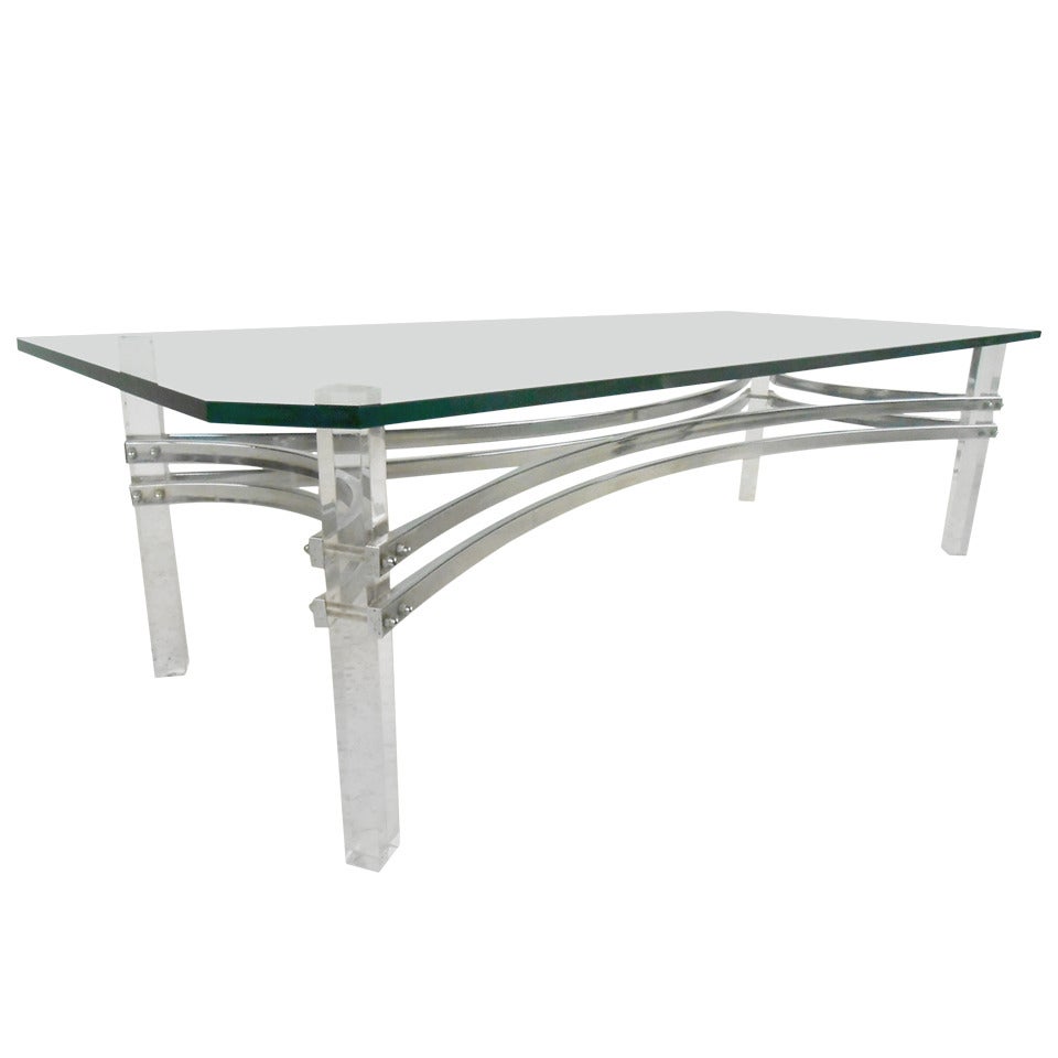 Table basse vintage en lucite et chrome