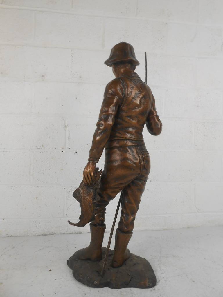 Detailed Bronze Fisherman Statue Signed For Sale at 1stdibs
