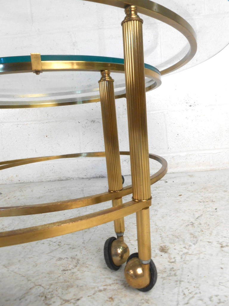 Unique Mid-Century Modern Two-Tier Brass and Glass Pivoting Cocktail Table 1