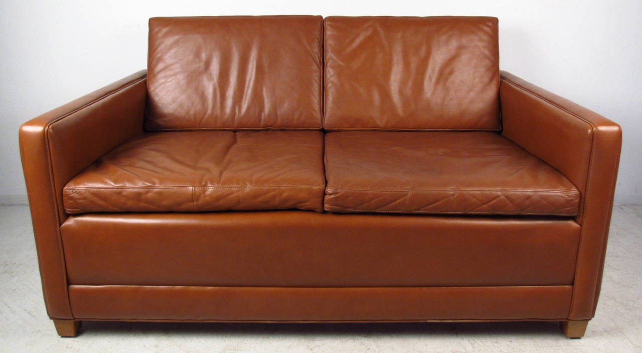 Mid-Century Børge Mogensen Leather Two-Seat Sofa In Good Condition In Brooklyn, NY