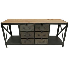 Machine Style Metal Console w/ Wood Top