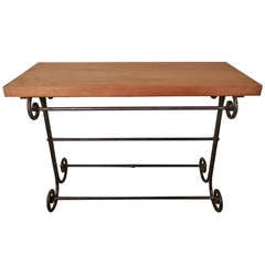 Vintage Industrial Style Console Table w/ Scrolled Iron Base