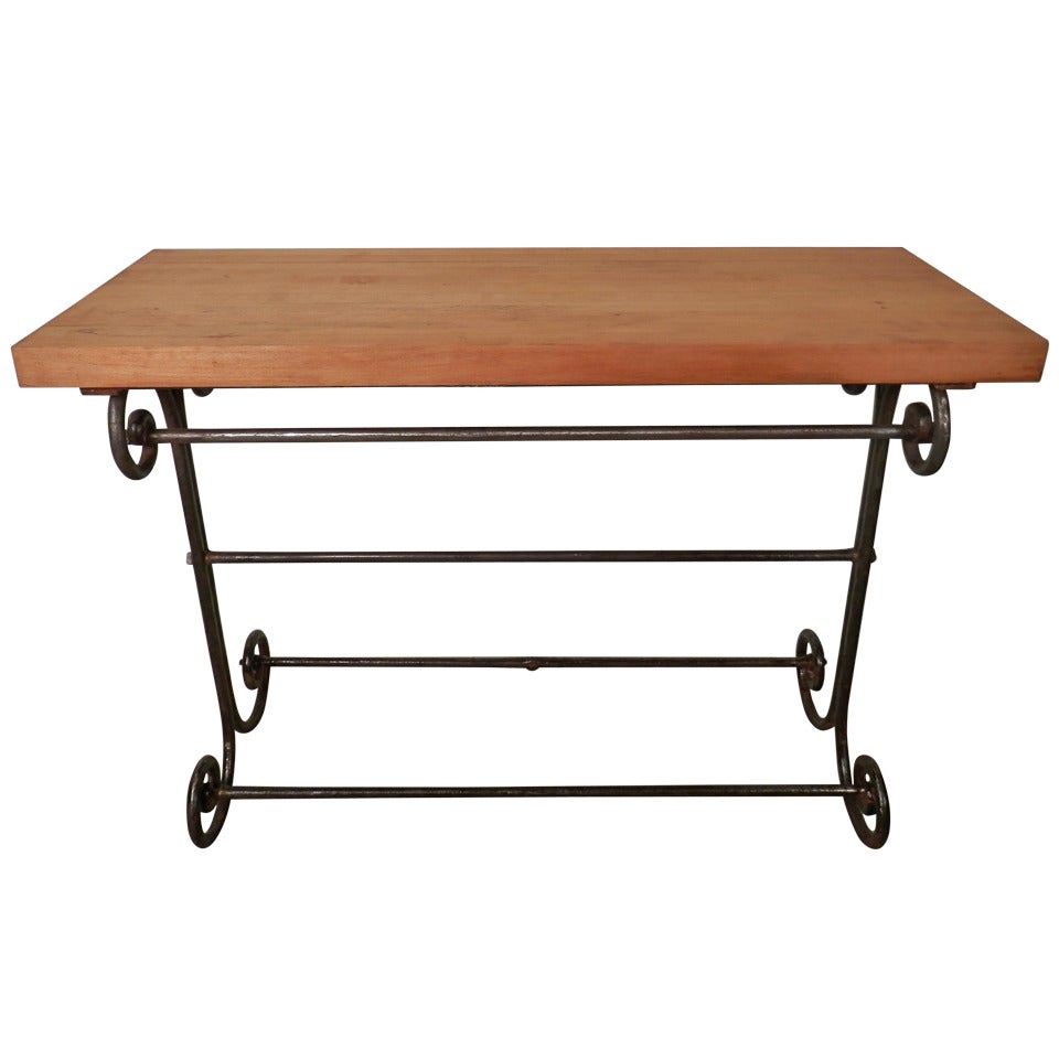 Industrial Style Console Table w/ Scrolled Iron Base