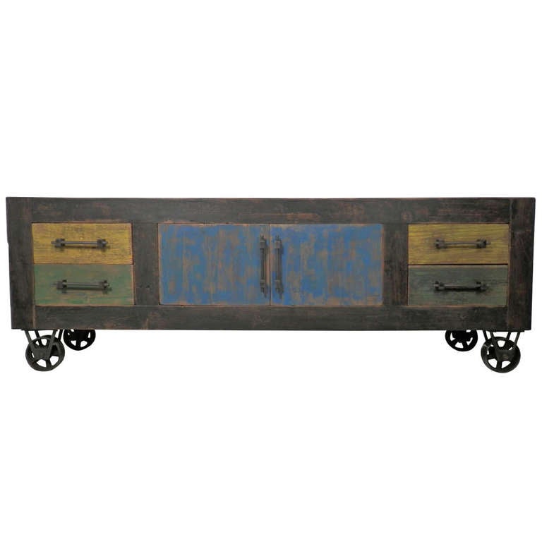 Handmade Industrial Credenza On Casters at 1stDibs