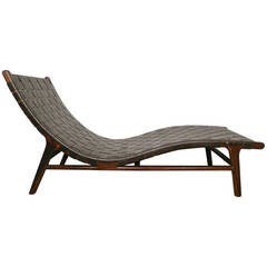 Chaise longue unique en cuir tressé du milieu du siècle dernier