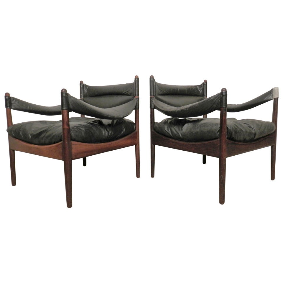 Kristian Vedel Mid-Century Rosewood and Leather Chairs