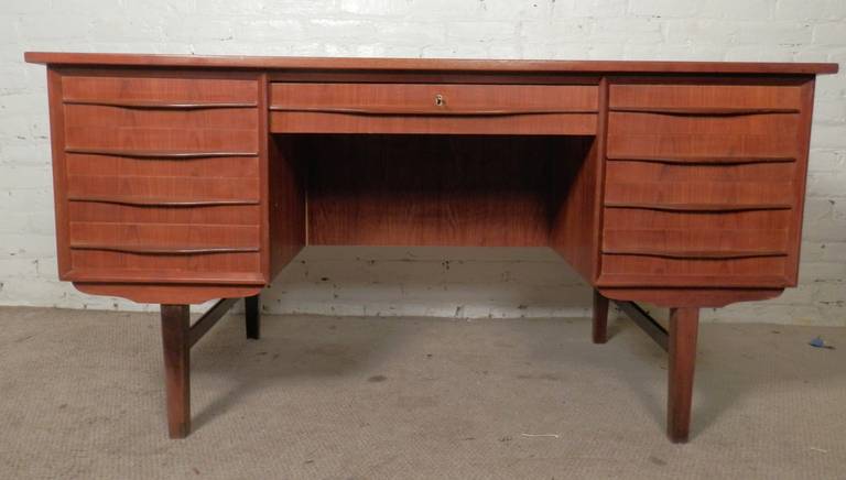 Magnificent Double Sided Mid-Century Danish Desk In Good Condition In Brooklyn, NY