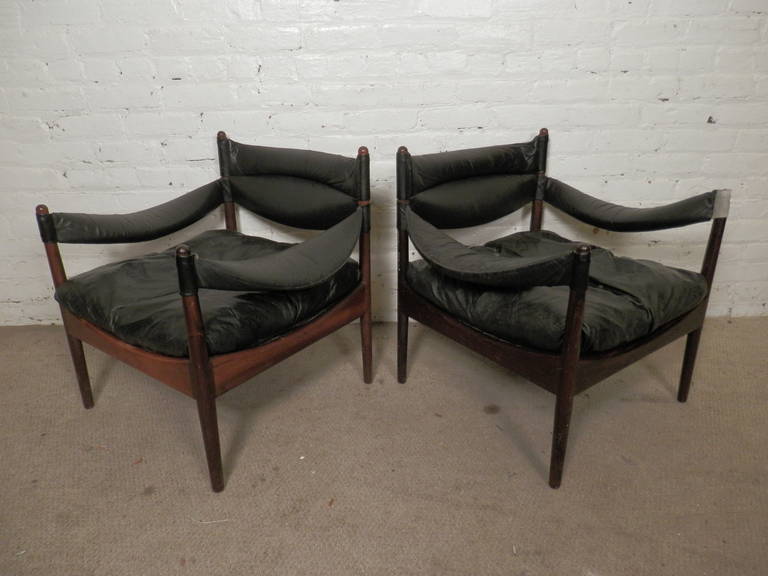 Danish Kristian Vedel Mid-Century Rosewood and Leather Chairs