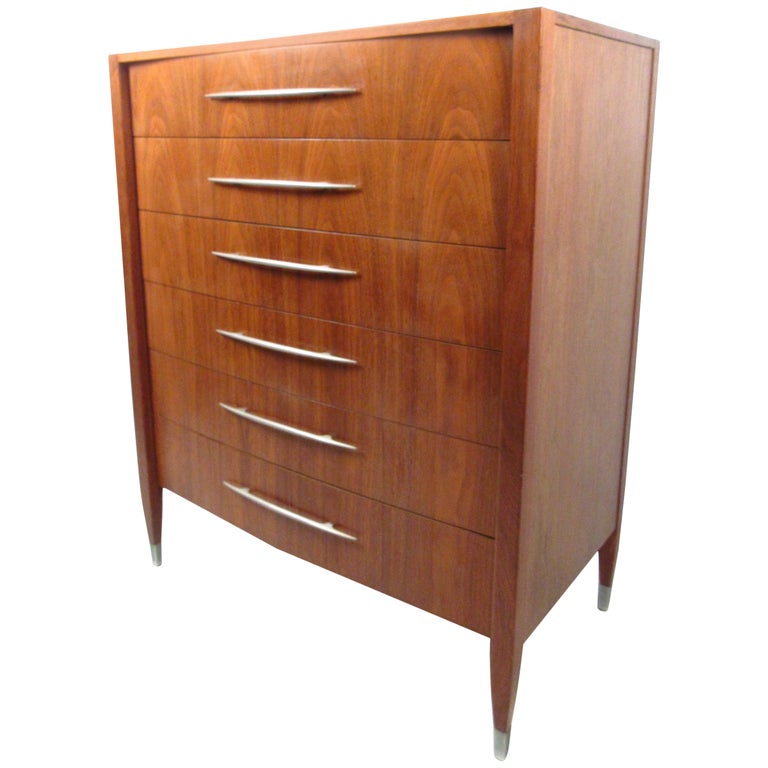 Vintage American Walnut Dresser With Chrome Accenting By Sligh