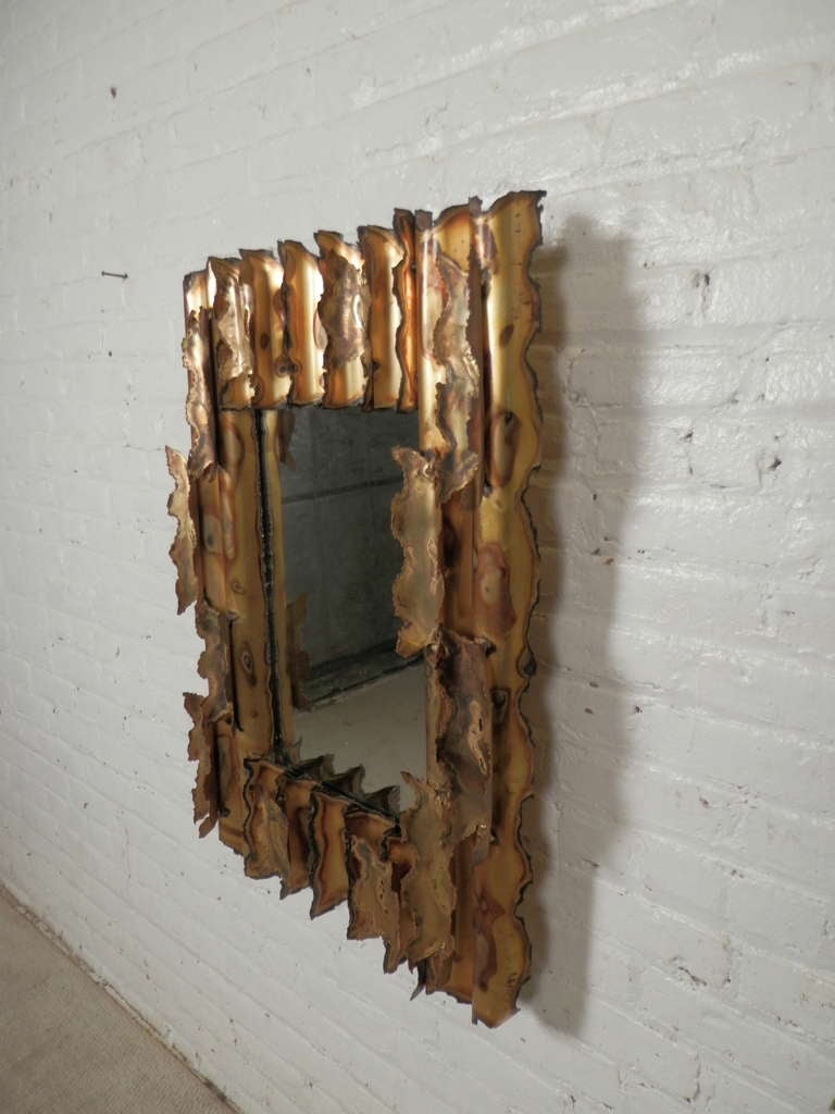 Mid-Century Modern Brutalist Metal Mirror
