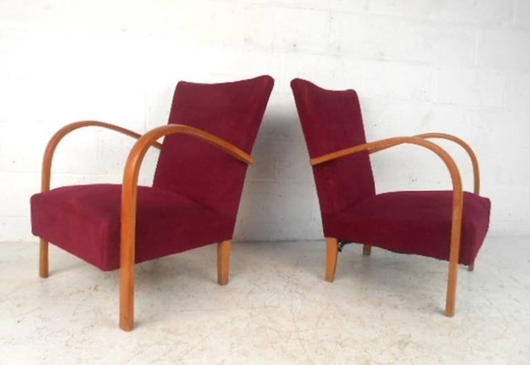 Mid-20th Century Italian Modern Bentwood Armchairs w/ ottoman