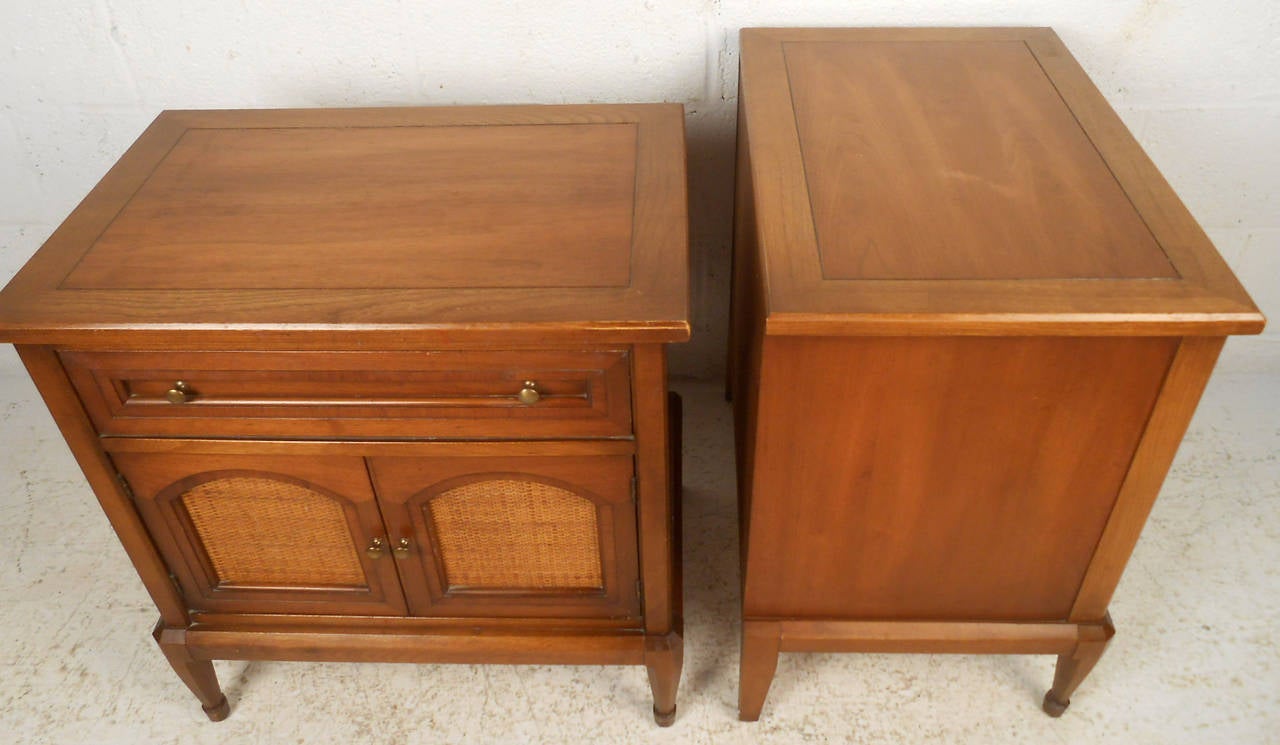 American Pair of Midcentury Cane Front Nightstands