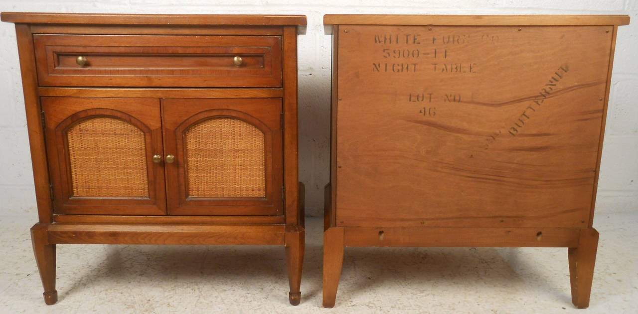 Pair of Midcentury Cane Front Nightstands In Good Condition In Brooklyn, NY