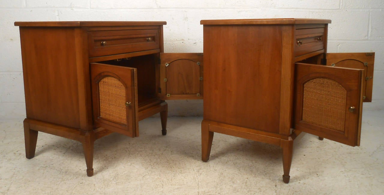 Pair of Midcentury Cane Front Nightstands 1