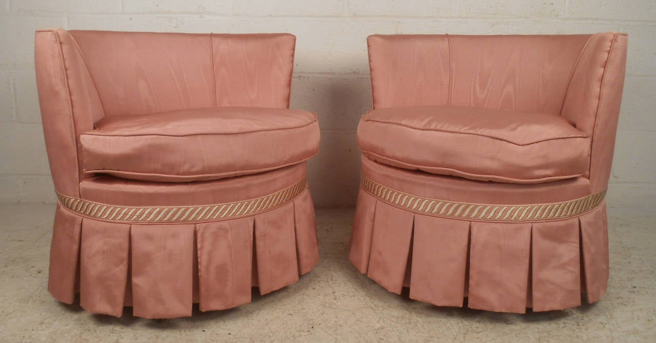 Mid-Century Modern Pair Vintage Club Chairs with Casters