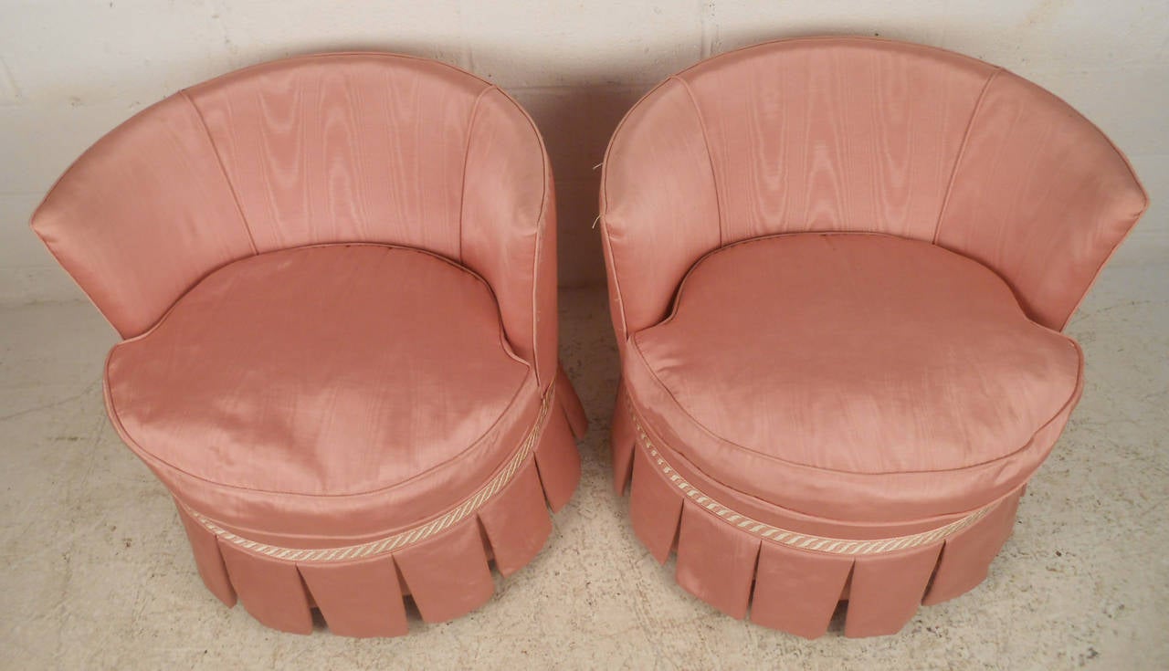 Mid-Century Modern Pair Vintage Club Chairs with Casters