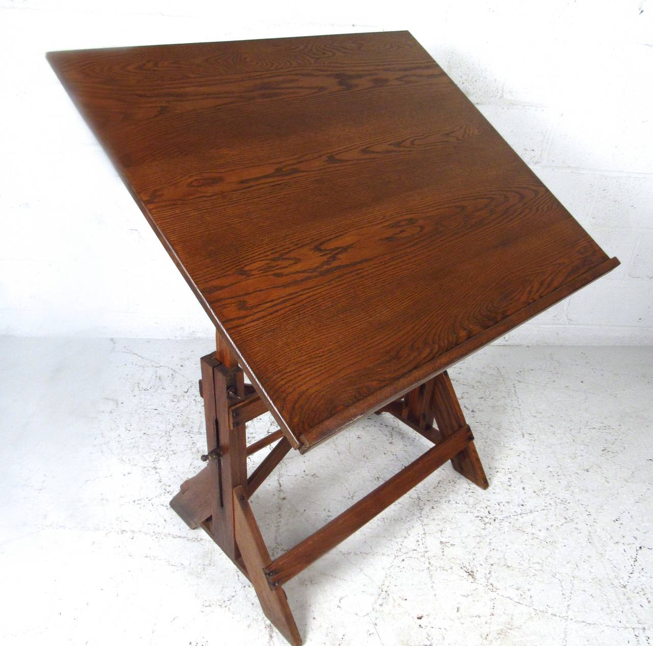 Mid-20th Century Vintage Rustic Oak Drafting Table